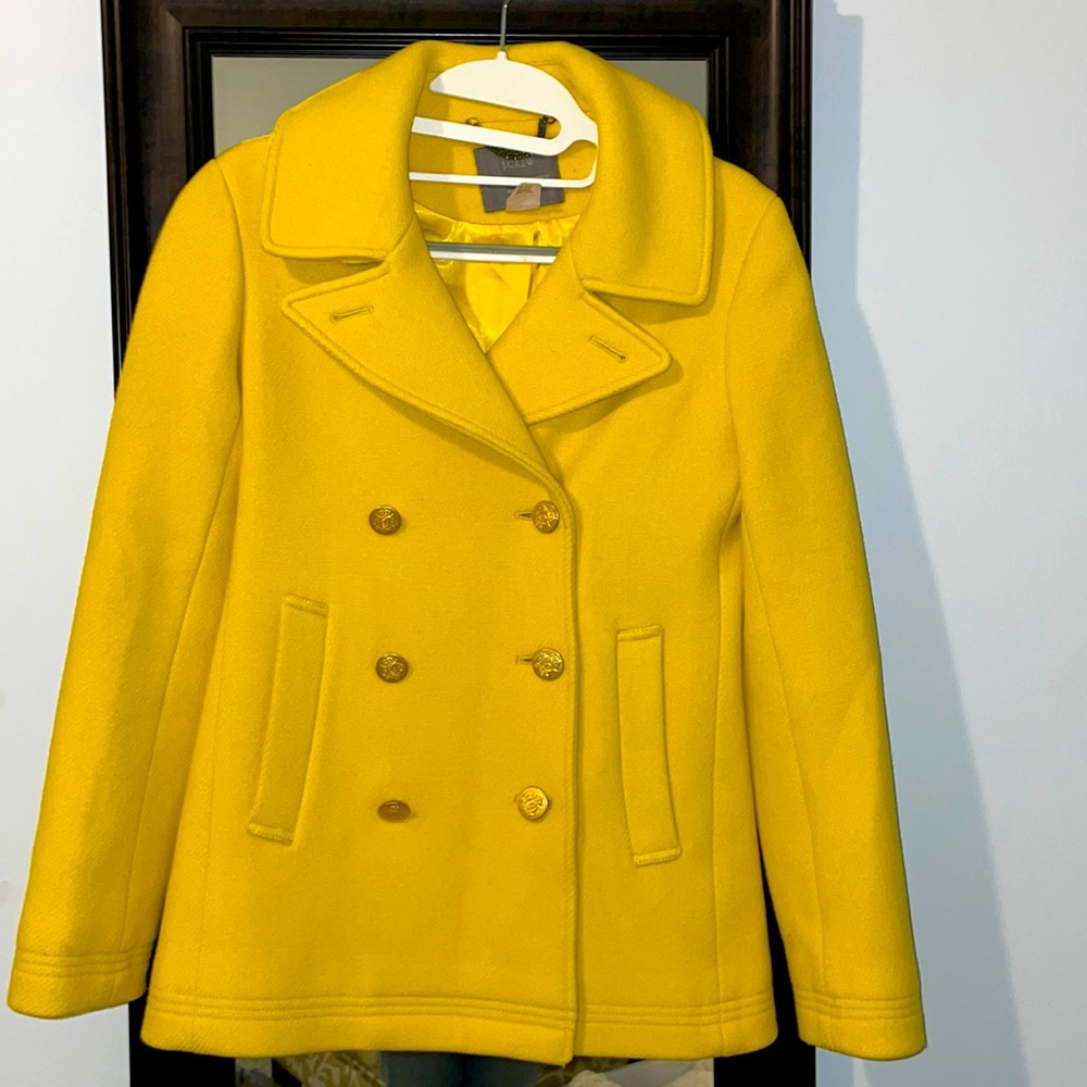 J Crew Stadium Cloth by Nello Gori. Wool Yellow Peacoat. Size 0.
